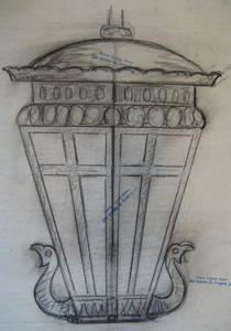 Lampe tegnet af Oluf Schæbel. (X Tegninger til kunstsmedearbejder ca. 1900-1930)