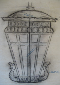 Lampe tegnet af Oluf Schæbel. (X Tegninger til kunstsmedearbejder ca. 1900-1930) Lampe tegnet af Oluf Schæbel. (X Tegninger til kunstsmedearbejder ca. 1900-1930)
